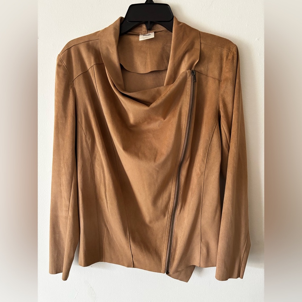 Mote Tan Faux Suede Moto Drape Zip Up Jacket size small Boho Western Vibes